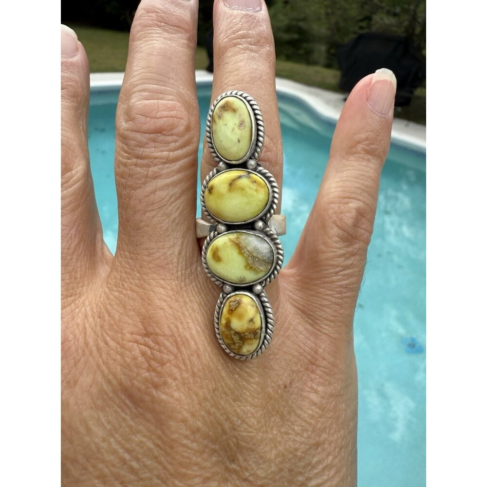 Artisan Sterling Silver Palomino  Turquoise 4 Stone Southwest Statement Ring Adj
